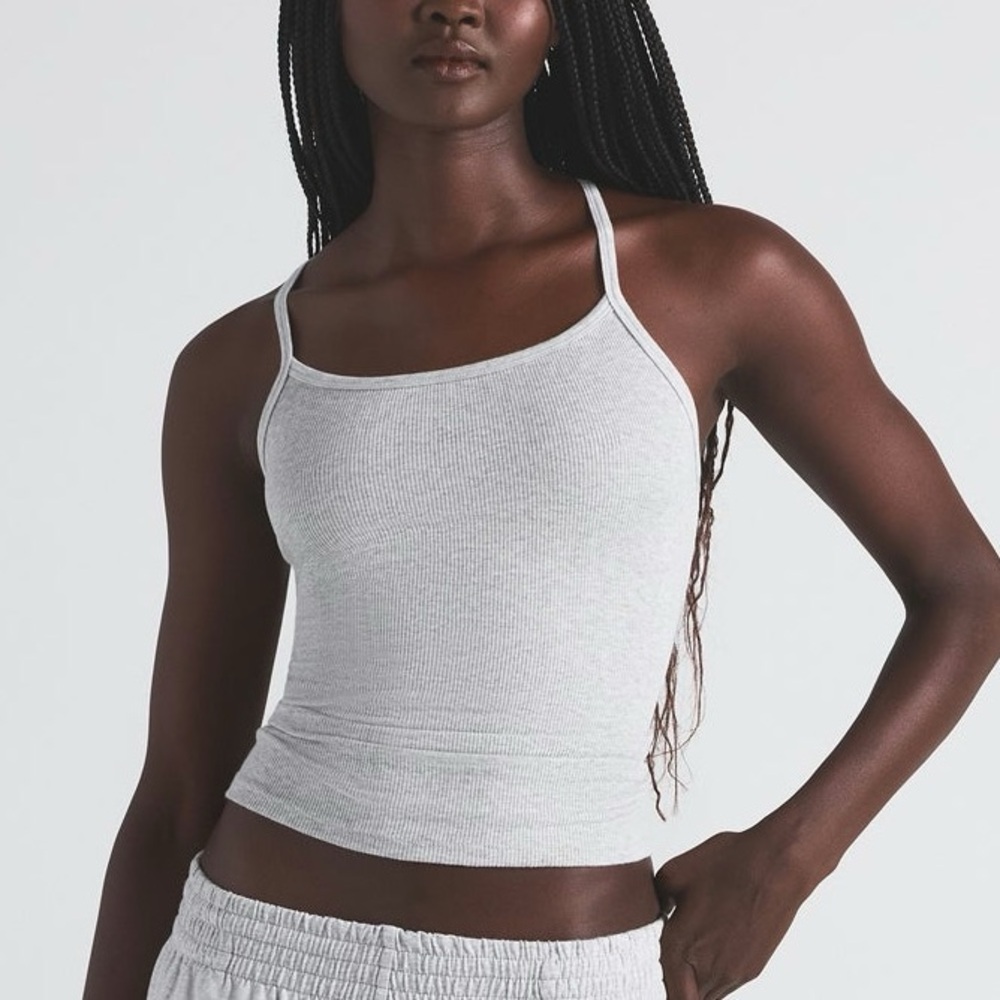 SKIMS NWT Cotton Rib Long Cami - Light Heather Grey - Large